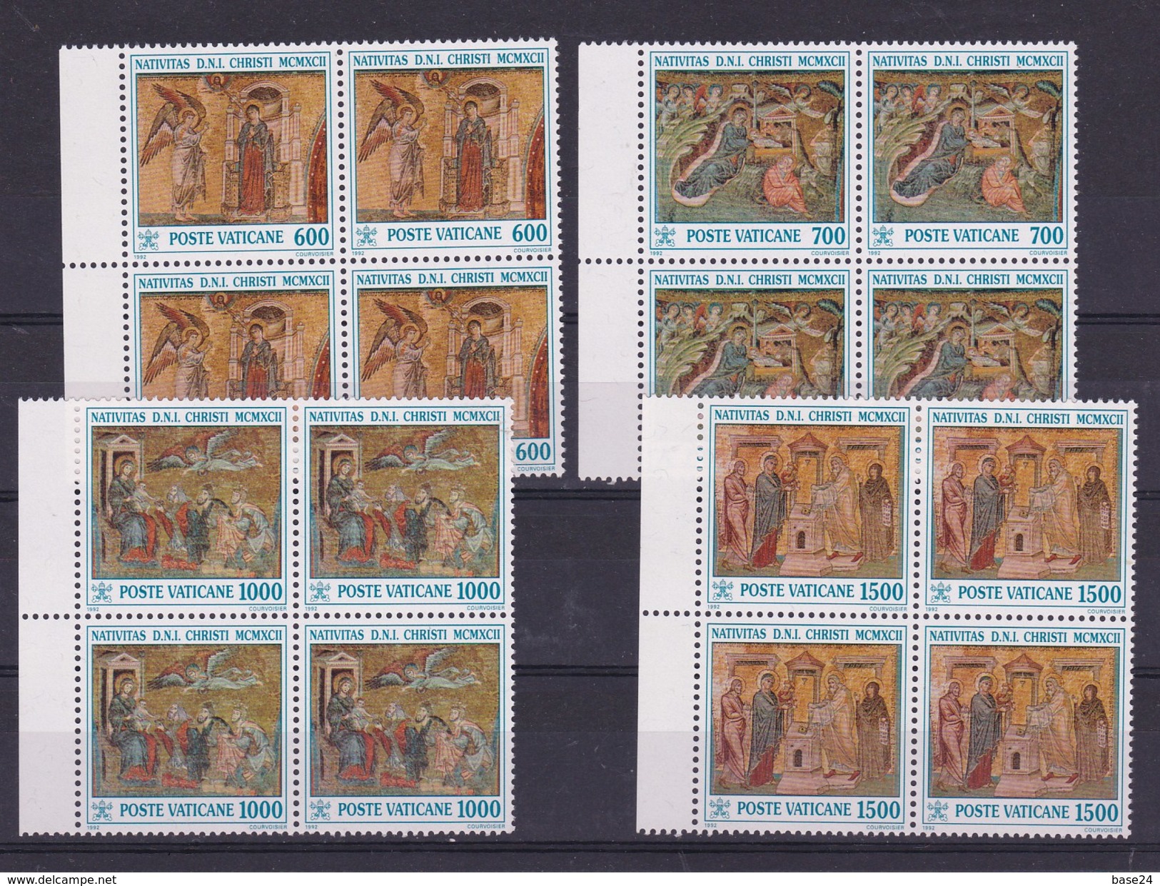 1992 Vaticano Vatican NATALE  CHRISTMAS 4 Serie Di 4v. MNH** In Quartina Angolare Bl.4 - Natale