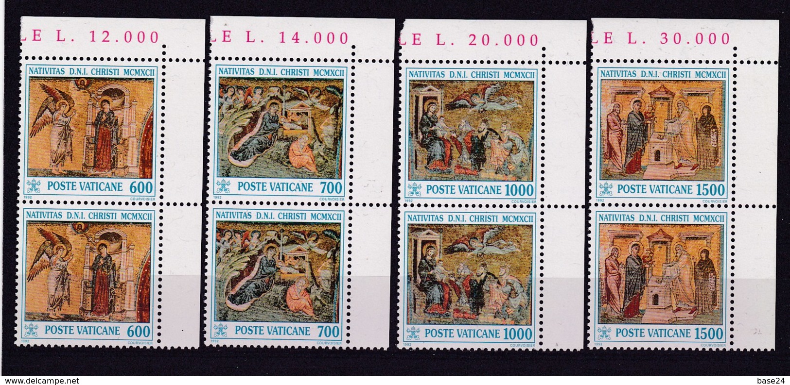 1992 Vaticano Vatican NATALE  CHRISTMAS 2 Serie Di 4v. MNH** Coppia Angolare - Natale