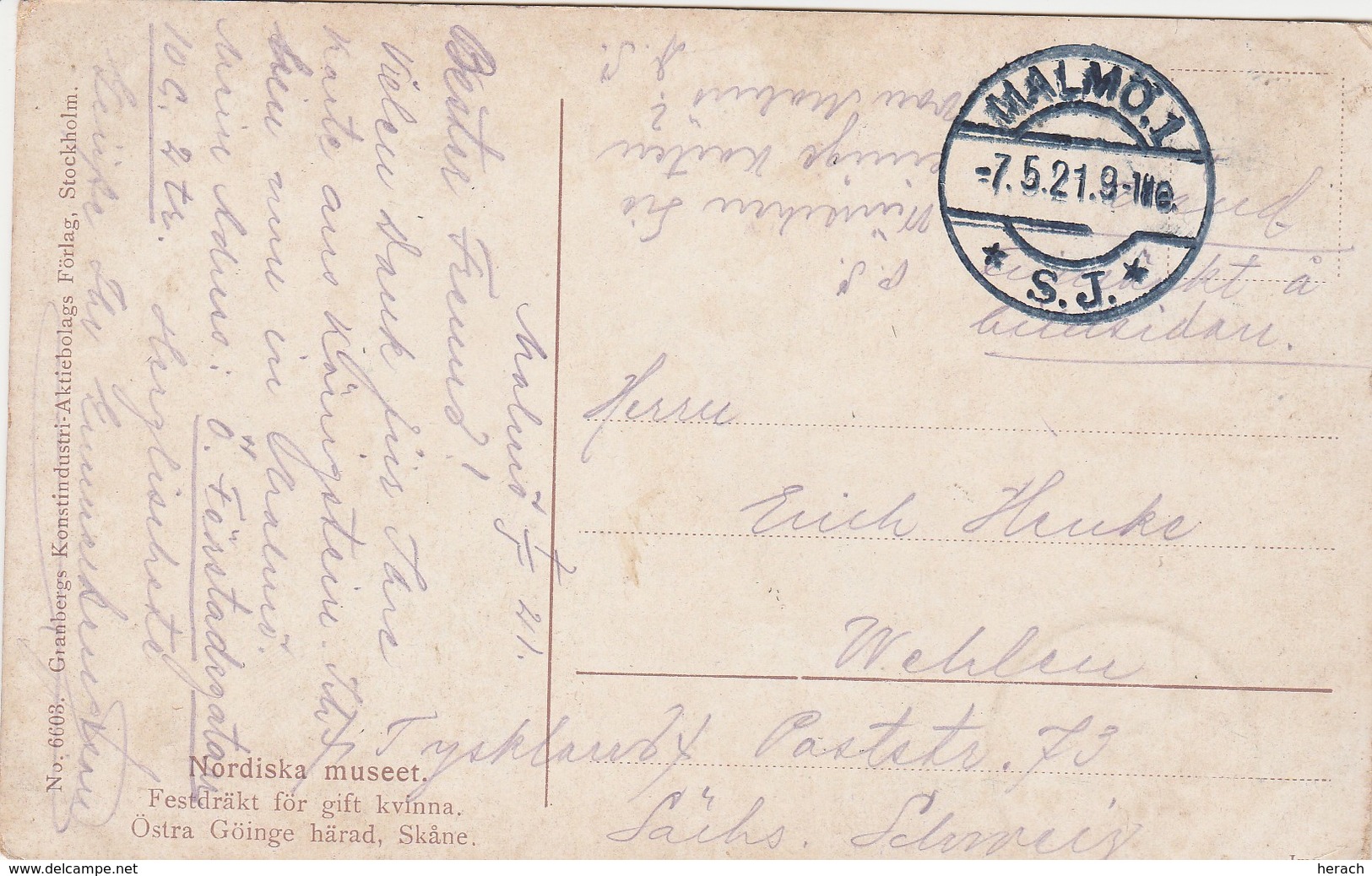 Suède Carte Postale Pour L'Allemagne 1921 - 1920-1936 Rollen I