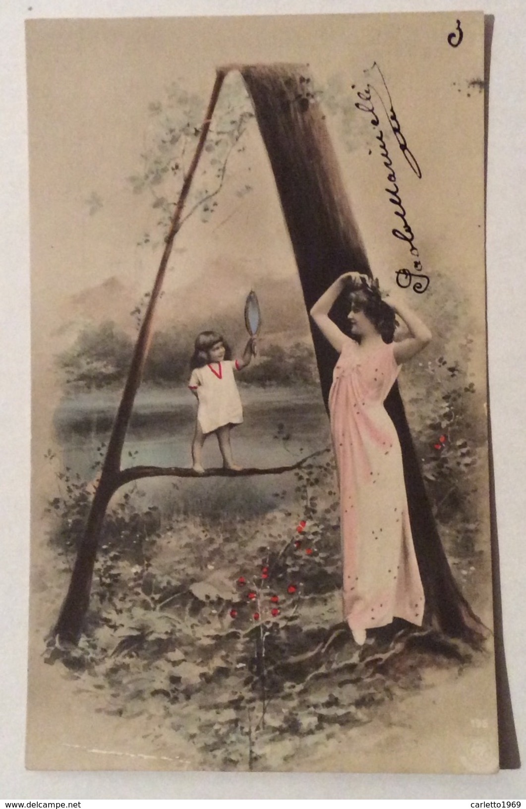 DONNA CON BAMBINA ILLUSTRAZIONE D'EPOCA VIAGGIATA FP - 1900-1949