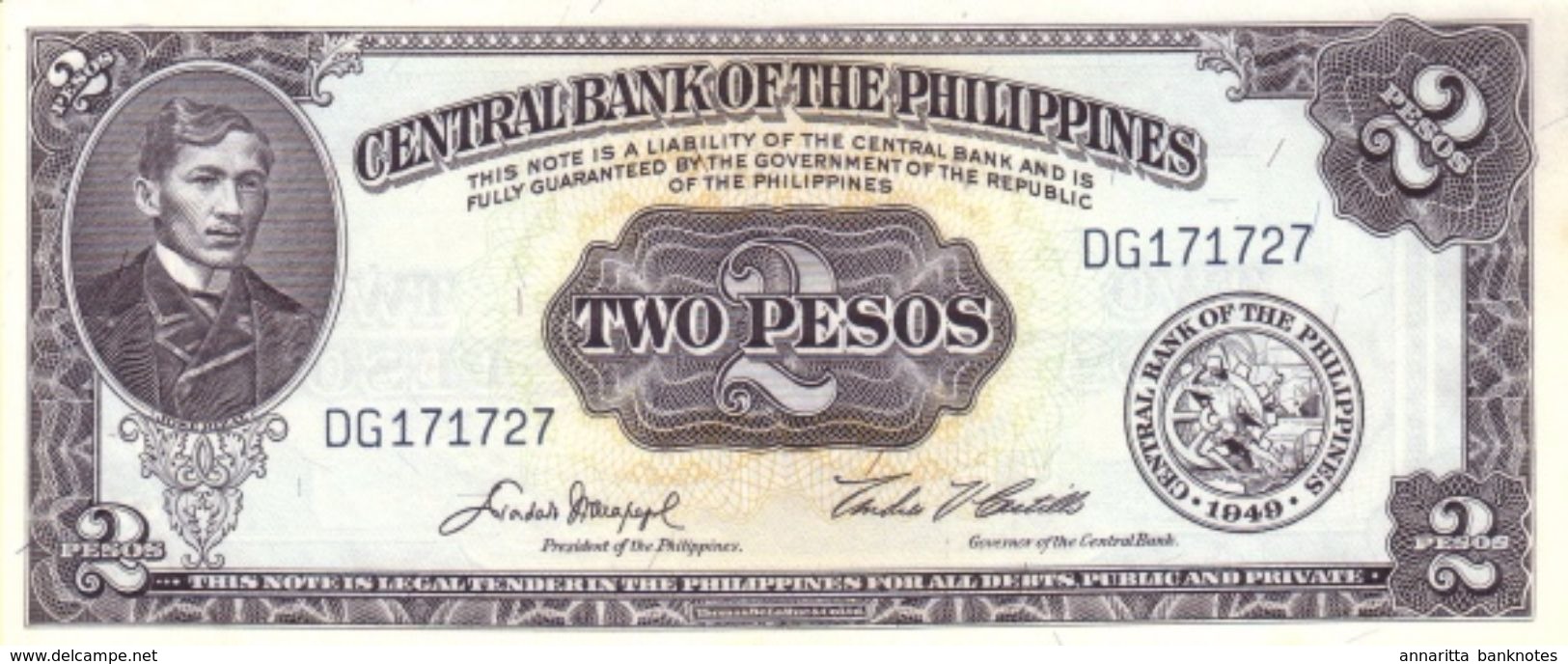 PHILIPPINES 2 PESOS 1949 (1969) P-134d UNC  [PH0918d] - Philippines