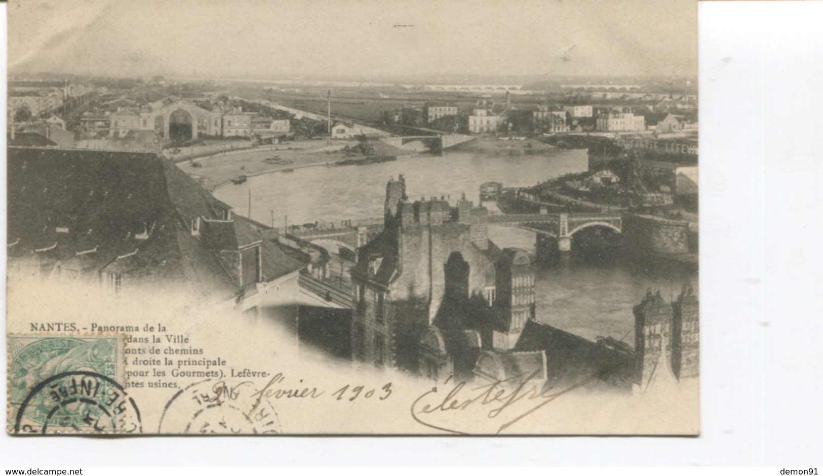 CPA - Nantes - Panorama  - Usine - Biscuiterie Lefèvre - Cachet Rond D'ANGOULEME En 1903- - Nantes