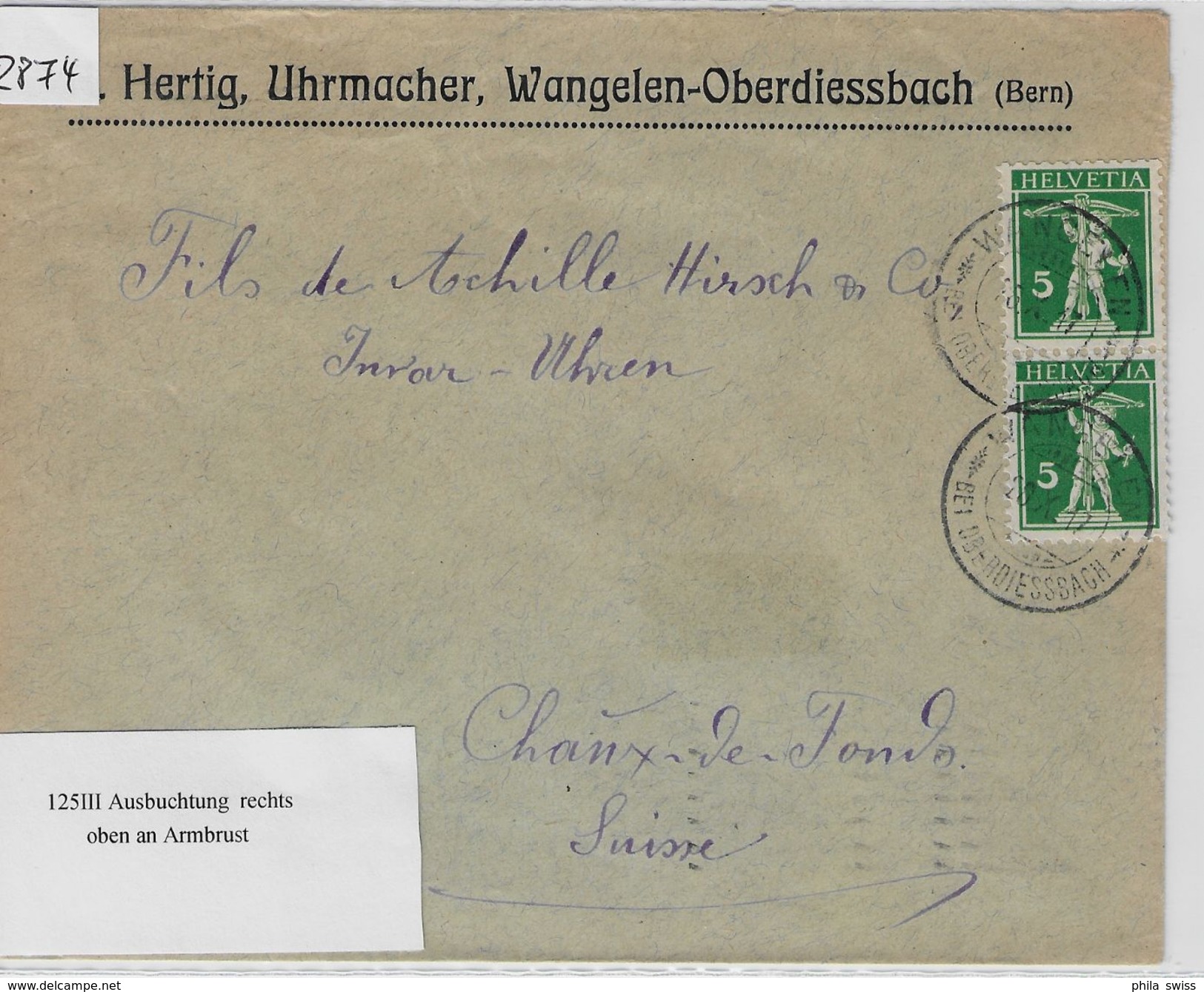 1917 Tellknabe 125III/113III Rollen A. Hertig Uhrmacher Wangelen-Oberdiessbach 28.X.17 - Franqueo