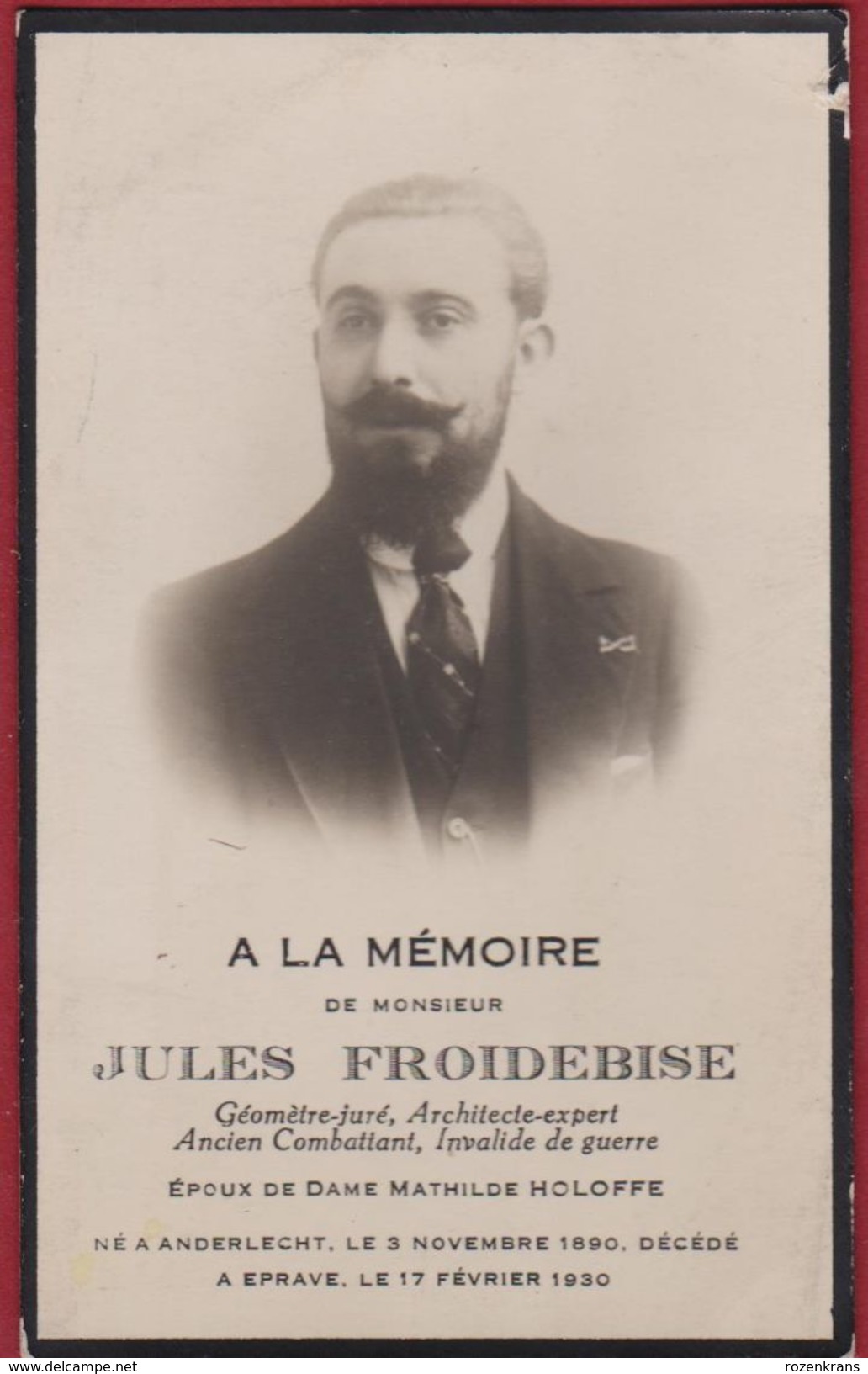 Jules Froidebise Mathilde Holoffe De Knyf Anderlecht Eprave  Rochefort 1890 1930 Doodsprentje Image Mortuaire - Images Religieuses