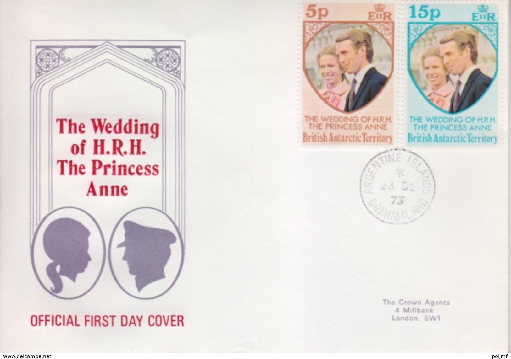 N° 60 Et 61 (princesse Anne) Oblitérés 1° Jour 23 DEC 73 Argentine Islands Sur FDC - FDC