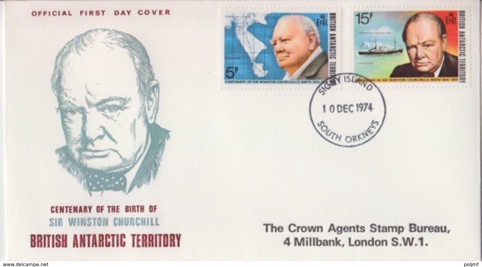 N° 62 Et 63 (W. Churchill) Oblitérés 1° Jour 10 DEC 74 Signy Islands Sur FDC - FDC