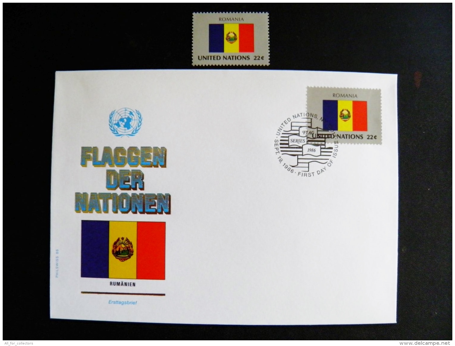 FDC Cover + Mint Post Stamp ROMANIA Flag 1986 From United Nations UN New York Usa - FDC