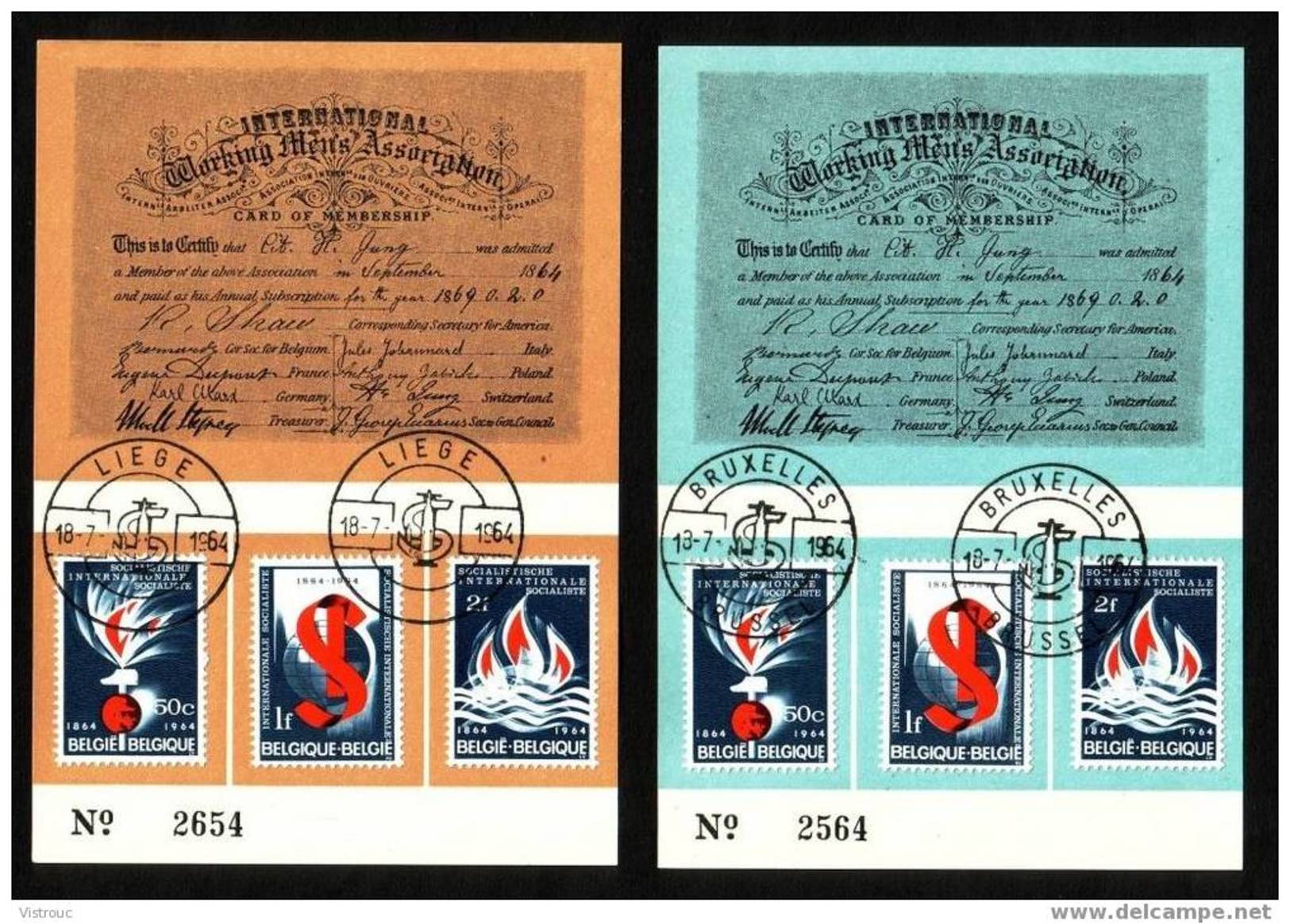 COB N° 1290-92 Sur 5 Carte-max, -  Centenaire De L'Internationale Socialiste - 5 Oblit 18/7/1964 - 1961-1970
