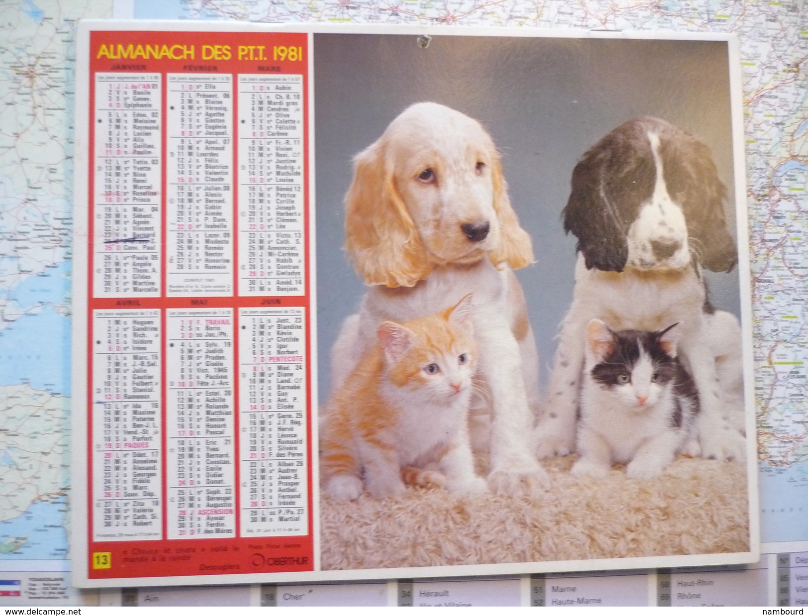 Almanach Des PTT 1981 Chiens Et Chats Voila Le Monde à La Ronde / Son Mâtin à Ses Pieds / Département D'Isère - Big : 1981-90