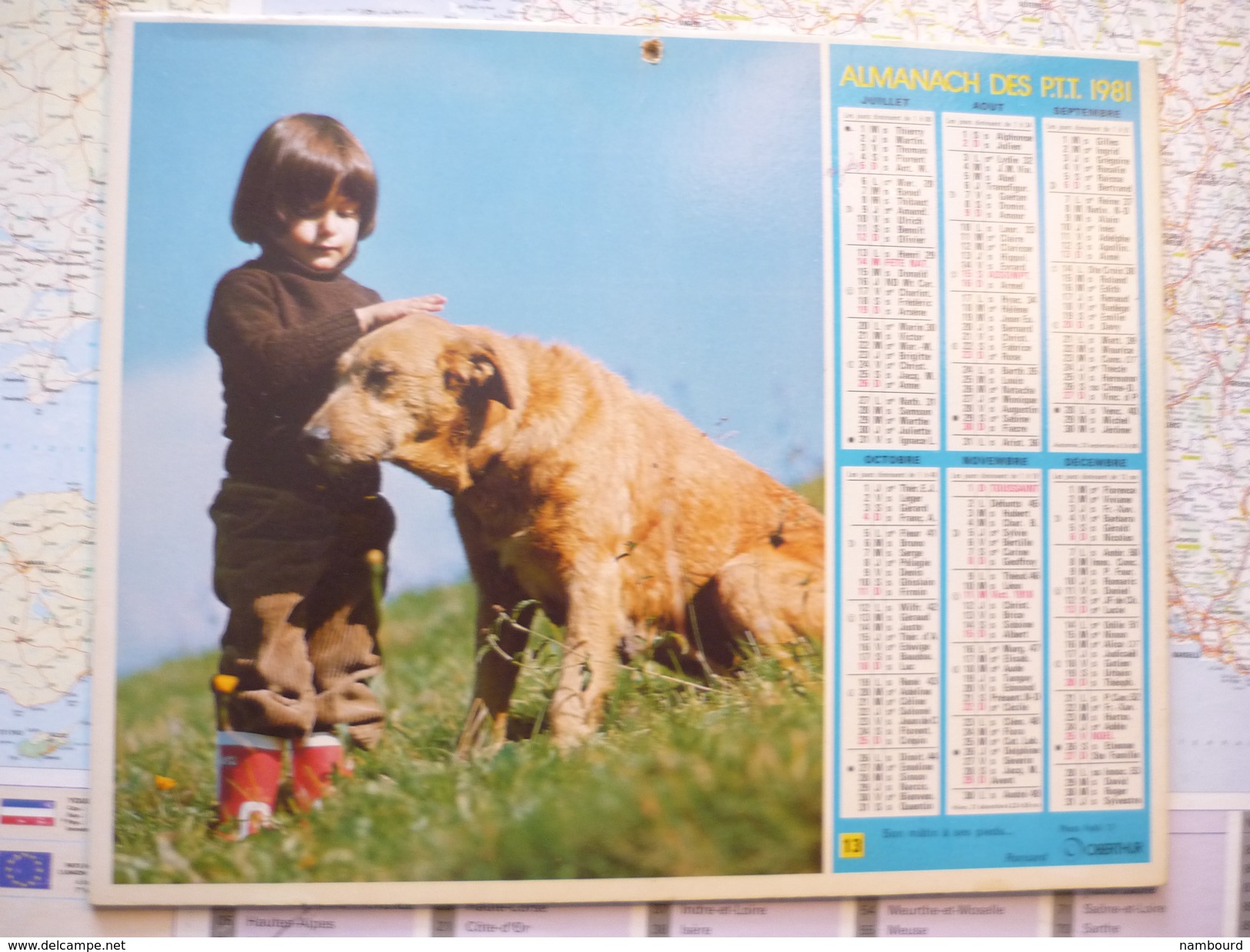 Almanach Des PTT 1981 Chiens Et Chats Voila Le Monde à La Ronde / Son Mâtin à Ses Pieds / Département D'Isère - Big : 1981-90