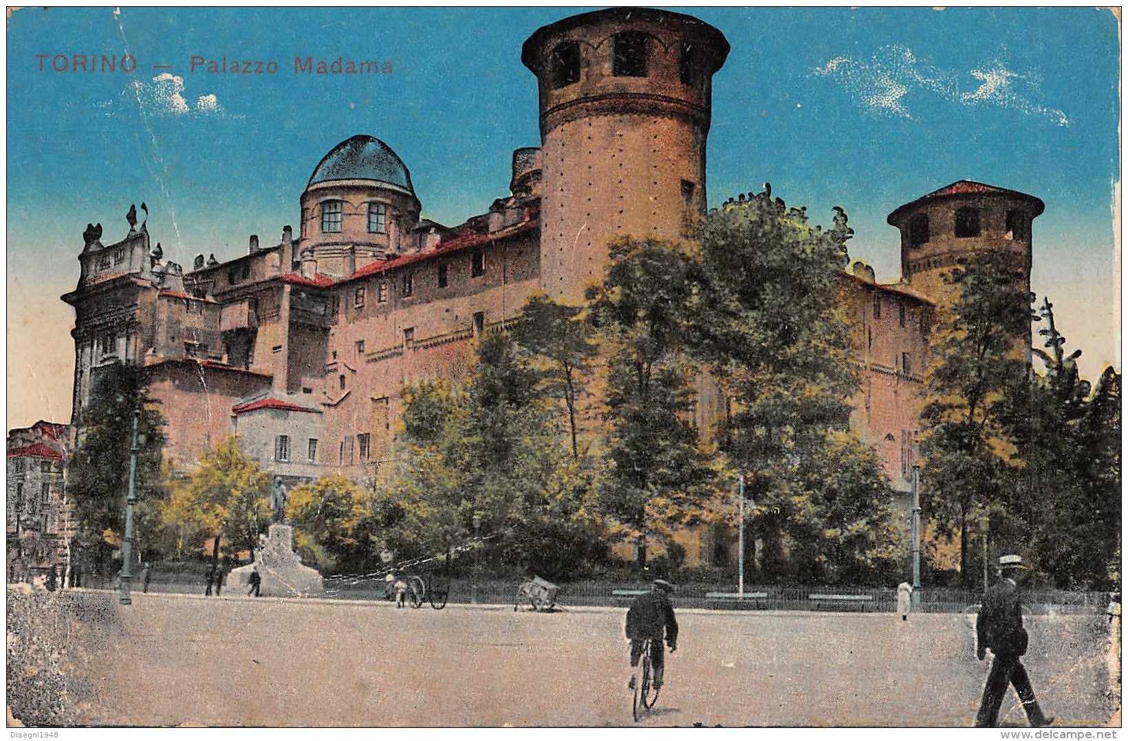 06881 "TORINO - PALAZZO MADAMA" ANIMATA, CICLISTA, OSSERVATORIO ASTRONOMICO. CART. ILL. ORIG. NON SPED. - Palazzo Madama