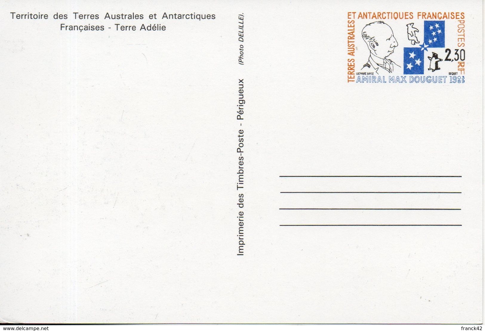 TAAF. Entier Postal. Hommage à L'amiral Max Douguet. 1991 - Postal Stationery