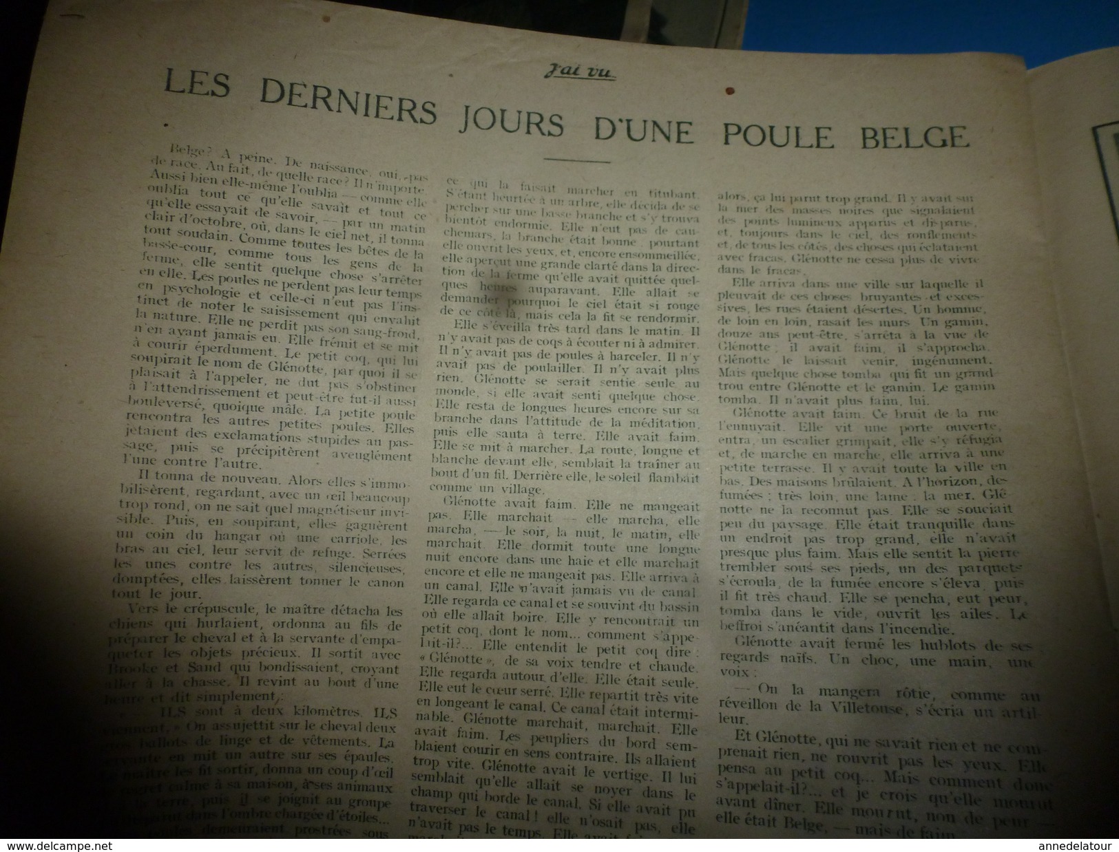 1917 J'AI VU: Héroïque Mme Pellequer à Quesmy;PENSYLVANIA;La foudre bizarre;Une héroïque poule belge;Guerriers Cafres