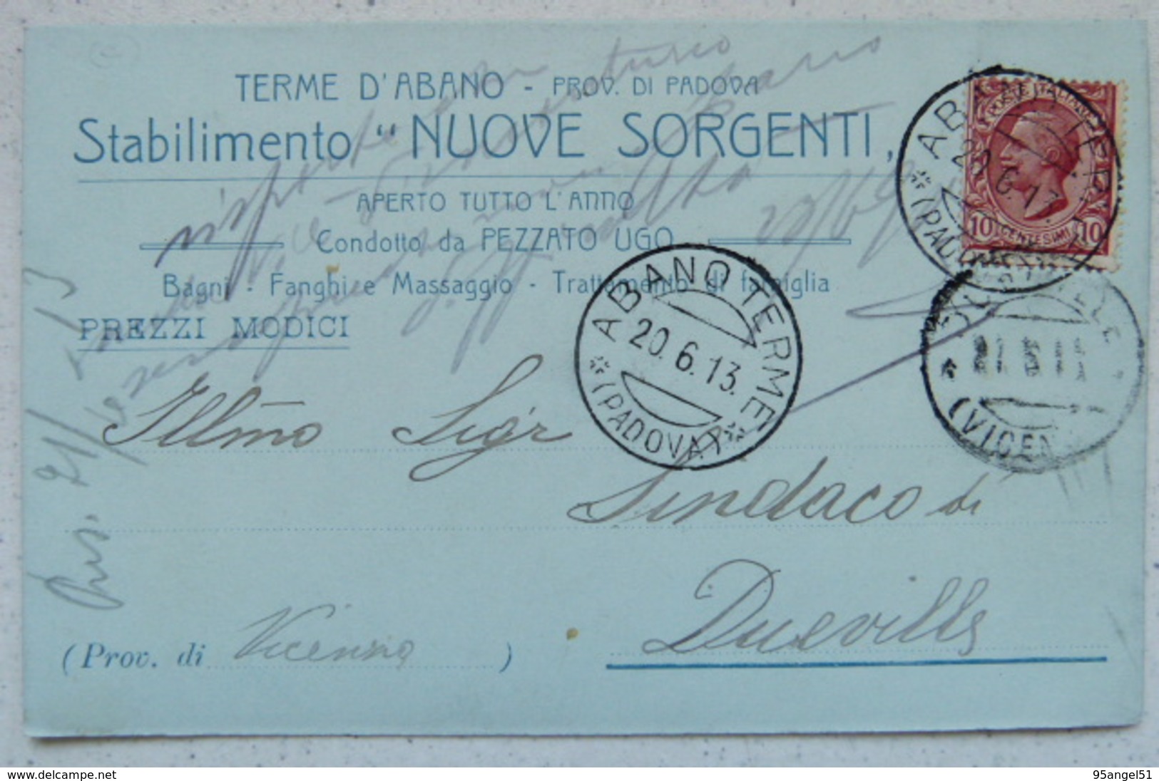 TERME D'ABANO (PADOVA) - STABILIMENTO NUOVE SORGENTI CONDOTTO DA PEZZATO UGO - BAGNI FANGHI MASSAGGI 1913 - 104 ANNI!!! - Padova (Padua)