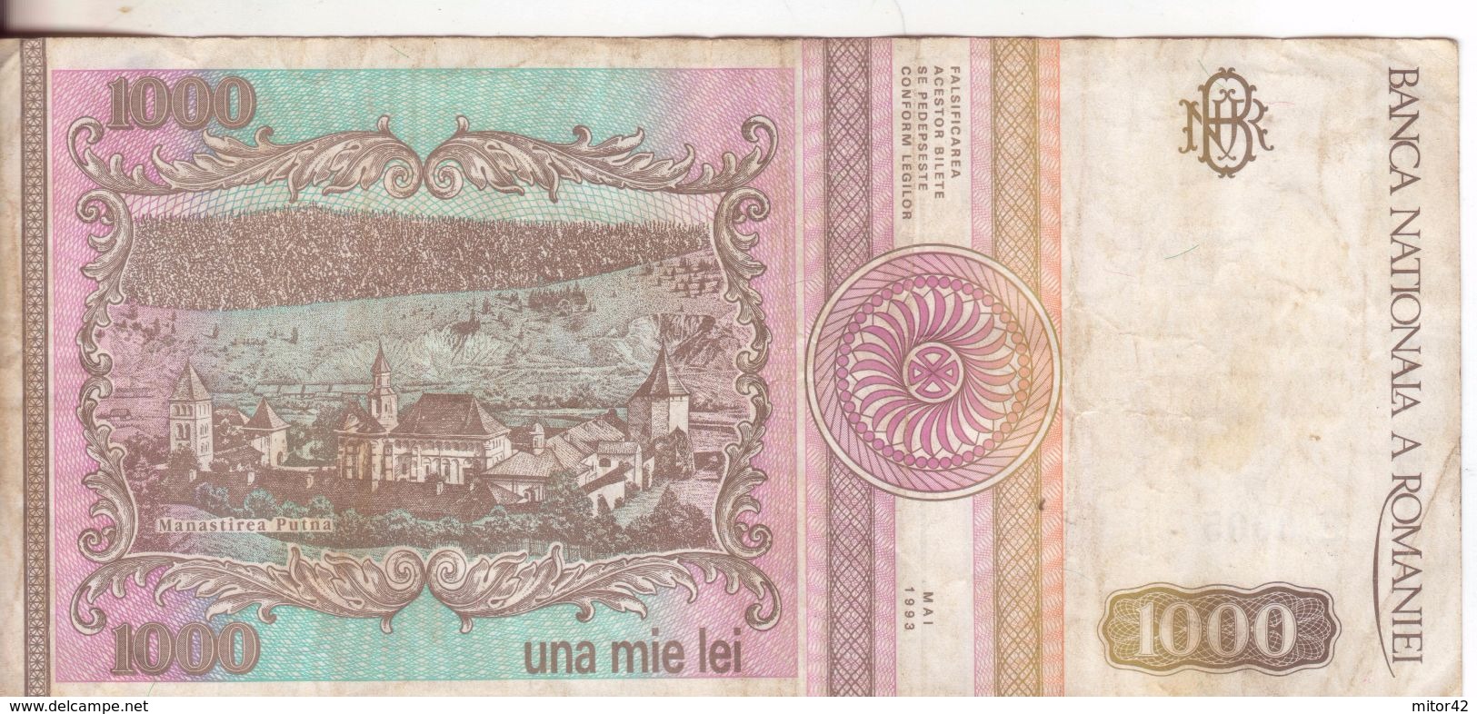 61-Romania-Cartamoneta-Banconota Circolata 1000 Lei Con Stemma E Veliero-Stato Di Conservazione: Mediocre - Rumania