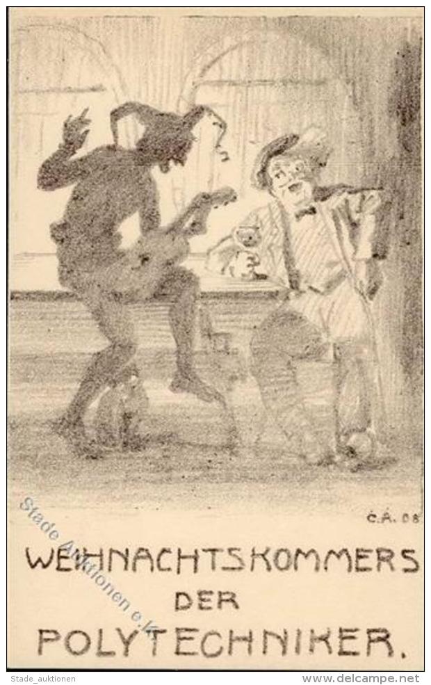 Studentika Z&Uuml;RICH - Sign. K&uuml;nstlerkarte WEIHNACHTSKOMMERS 1908 I - Schulen