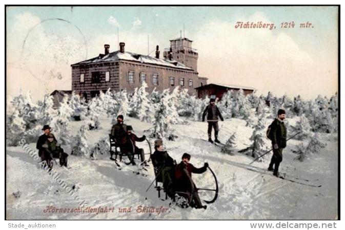 Wintersport Farbig, H&ouml;rnerschlittenfahrt Und Skil&auml;ufer, Fichtelberg 1214 M, Marke Entfernt, Aus Steinbach, 190 - Wintersport