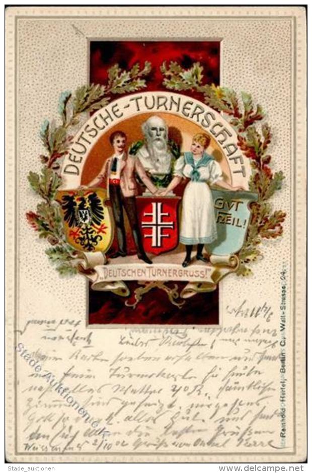 Turnen Deutsche Turnerschaft Gut Heil  Lithographie / Pr&auml;gedruck 1902 I-II - Gymnastik