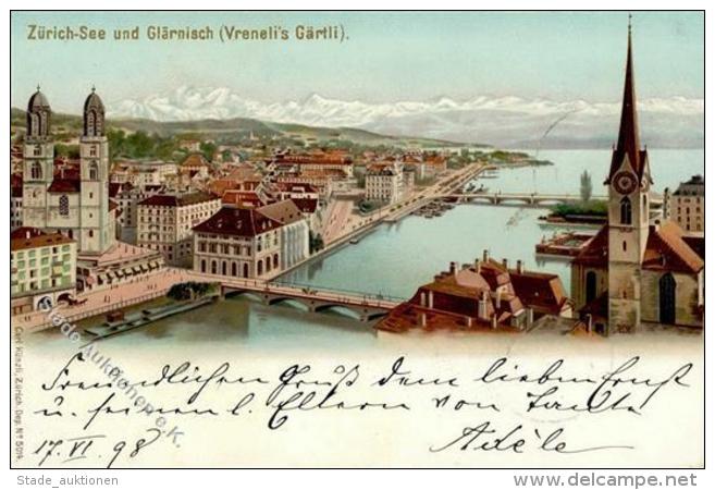 Berggesicht Vrenelis G&auml;rtli Z&uuml;richsee Und Gl&auml;rnisch Lithographie 1898 I-II - Sonstige & Ohne Zuordnung