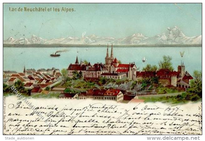 Berggesicht Neuchatel Und Die Alpen K&uuml;nstlerkarte 1898 II (Marke Entfernt, Eckbug, Fleckig) - Sonstige & Ohne Zuordnung