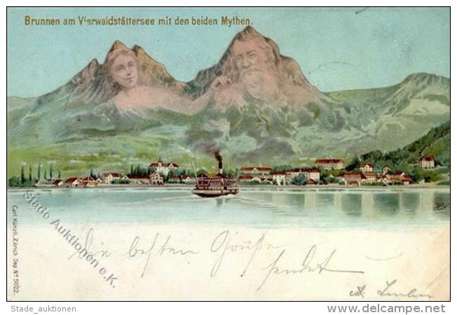 Berggesicht Brunnen Am Vierwaldst&auml;ttersee Mit Den Mythen Lithographie 1898 I-II (fleckig) - Altri & Non Classificati