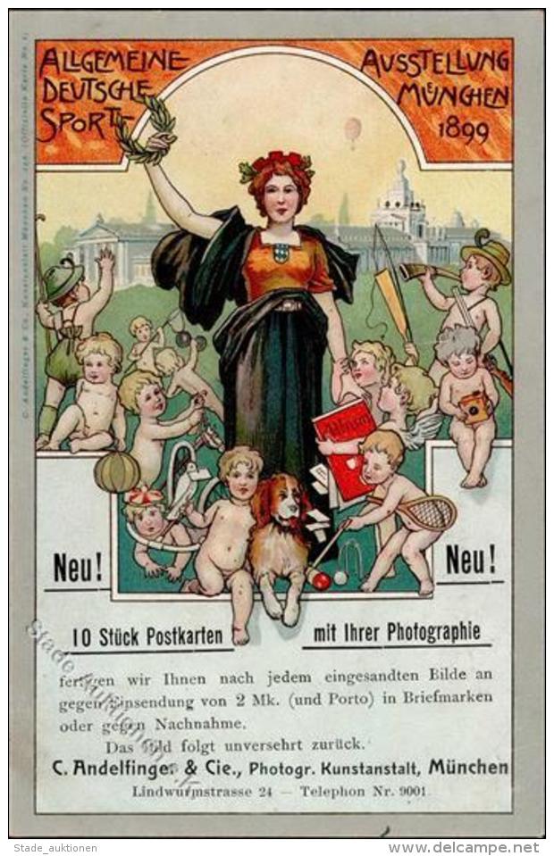 AK - Geschichte Frau Putten Hund Allg. Deutsche Sport Ausstellung  Lithographie 1899 I-II Expo Chien - Ohne Zuordnung