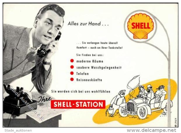 Tankstelle Shell Station Auto Telefon  Werbe AK I-II - Treni