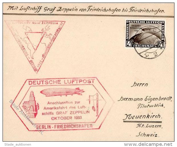 Zeppelinpost, 1933, DR, 50. Ozean&uuml;berquerung 14.10.-2.11., Anschlu&szlig;flug Ab BERLIN 13.10.33", 4 RM Chicagofahr - Zeppeline