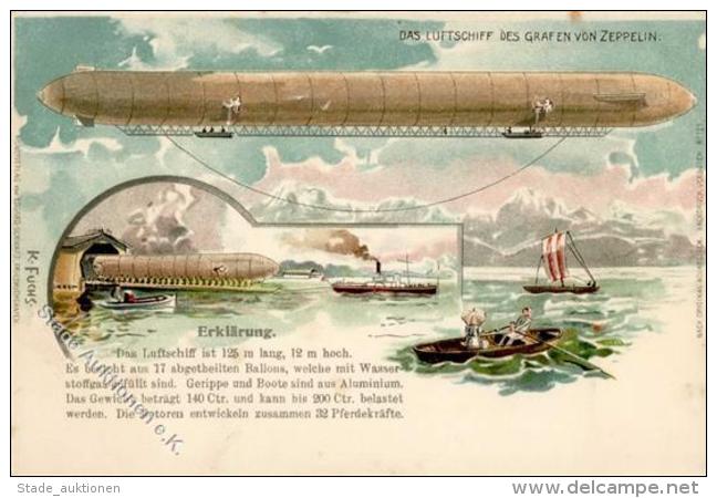 Zeppelin Sign. Fuchs, K.  K&uuml;nstlerkarte I-II Dirigeable - Zeppeline