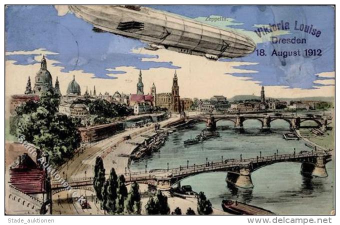 Zeppelin Dresden (O8000) Viktoria Louise K&uuml;nstlerkarte 1912 I-II (fleckig) Dirigeable - Zeppeline