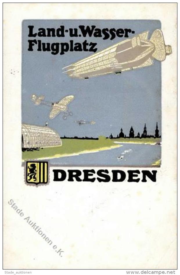 Zeppelin Dresden (O8000) Land U. Wasserflugplatz K&uuml;nstlerkarte 1913 I-II Dirigeable - Zeppeline