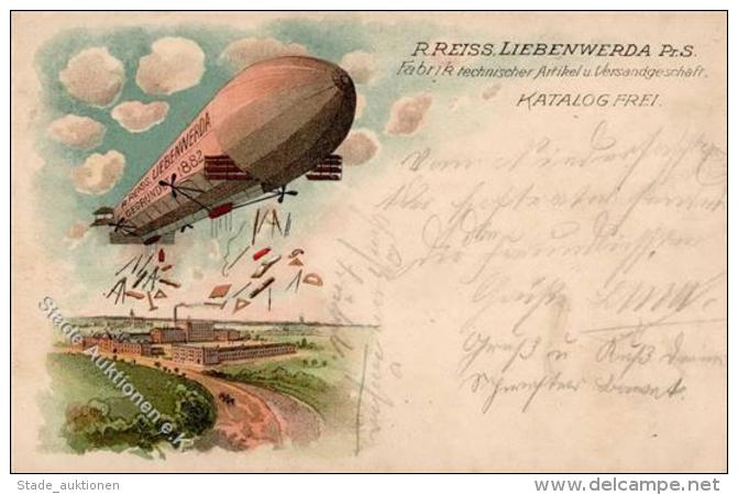 Zeppelin Bad Liebenwerda (O7901) Werbung R. Preiss Fabrik Techn. Artikel Lithographie 1913 I-II Dirigeable Publicite - Zeppeline