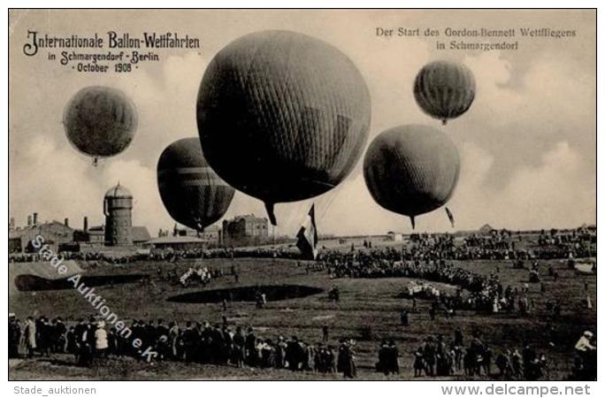 Ballon Gordon Bennett Wettfliegen Berlin 1908 Ansichtskarte I-II (Stauchung) - Fesselballons