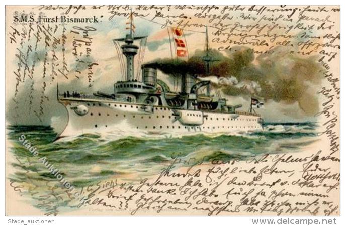 Marine - Galerie SMS F&uuml;rst Bismarck Lithographie 1900 I-II - Weltkrieg 1914-18