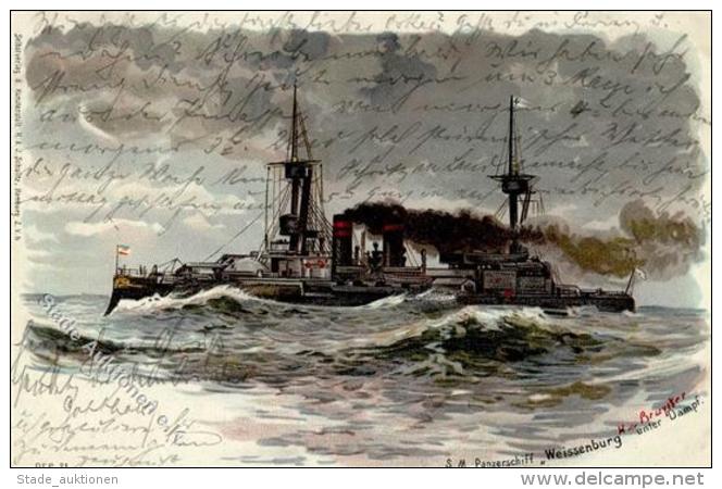 Marine - Galerie SM Panzerschiff Weissenburg Lithographie 1900 I-II - Weltkrieg 1914-18
