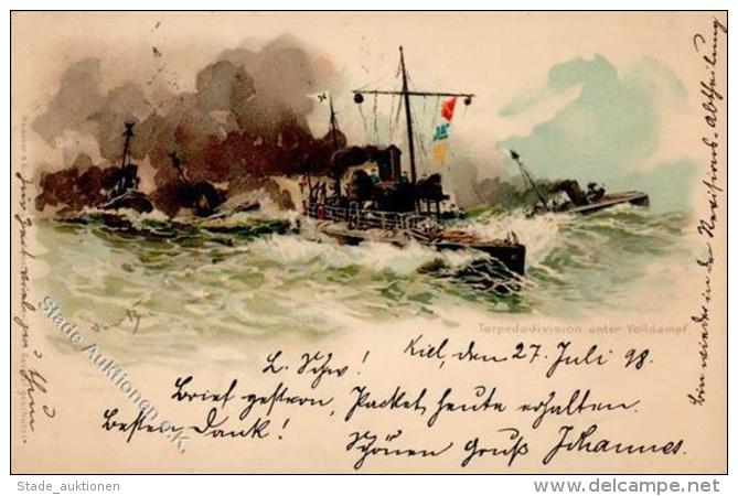 Marine Torpedodivision Unter Volldampf Sign. Bohrdt, Hans 1898 K&uuml;nstler-Karte I-II (fleckig) - Marines