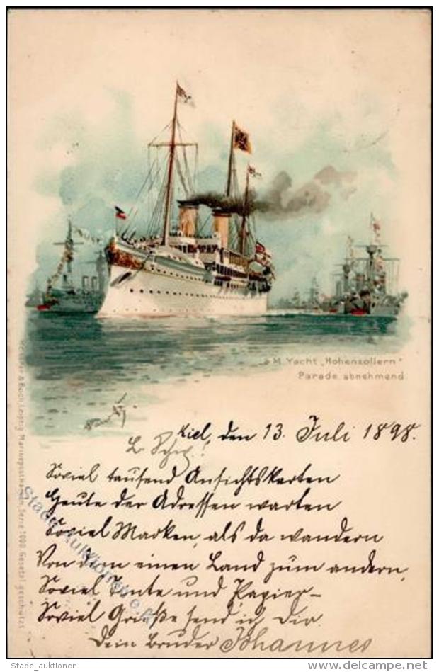 Marine SM Yacht Hohenzollern Parade Abnehmend Sign. Bohrdt, Hans 1898 K&uuml;nstler-Karte I-II - Marines