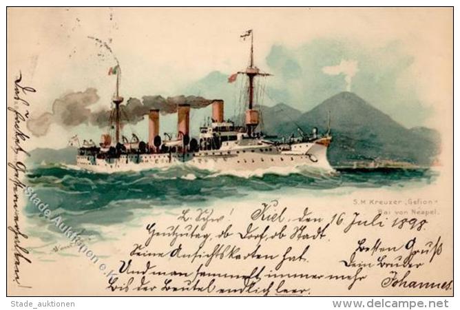 Marine SM Kreuzer Gefion Bai Von Neapel Sign. Bohrdt, Hans 1898 K&uuml;nstler-Karte I-II (fleckig) - Marines