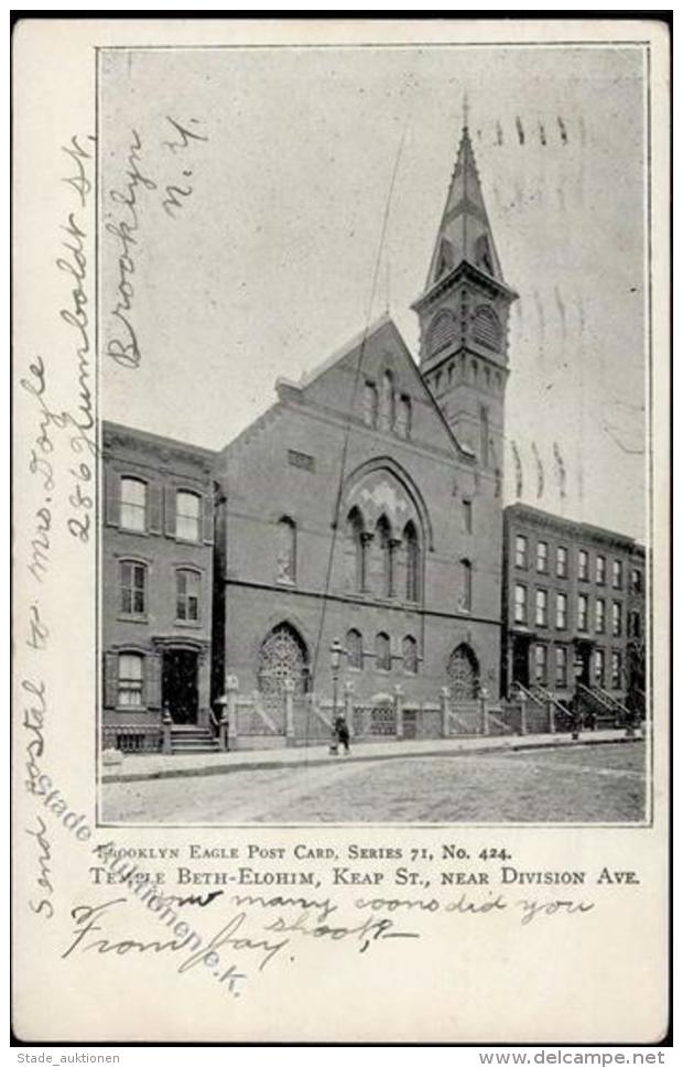 Synagoge Brooklyn N.Y. USA Ansichtskarte 1908 I-II (Eckbug, Fleckig) Synagogue - Judaika