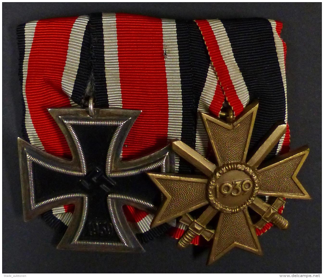 WK II Orden Ordensspange Mit Eisernes Kreuz Und Kriegsverdienstkreuz Mit Schwertern - Weltkrieg 1939-45