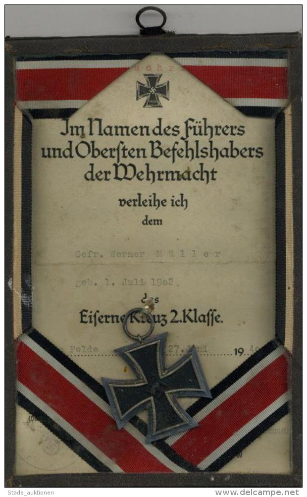WK II Orden Eiserne Kreuz 2. Klasse Mit Verleihungsurkunde Gerahmt II - Weltkrieg 1939-45