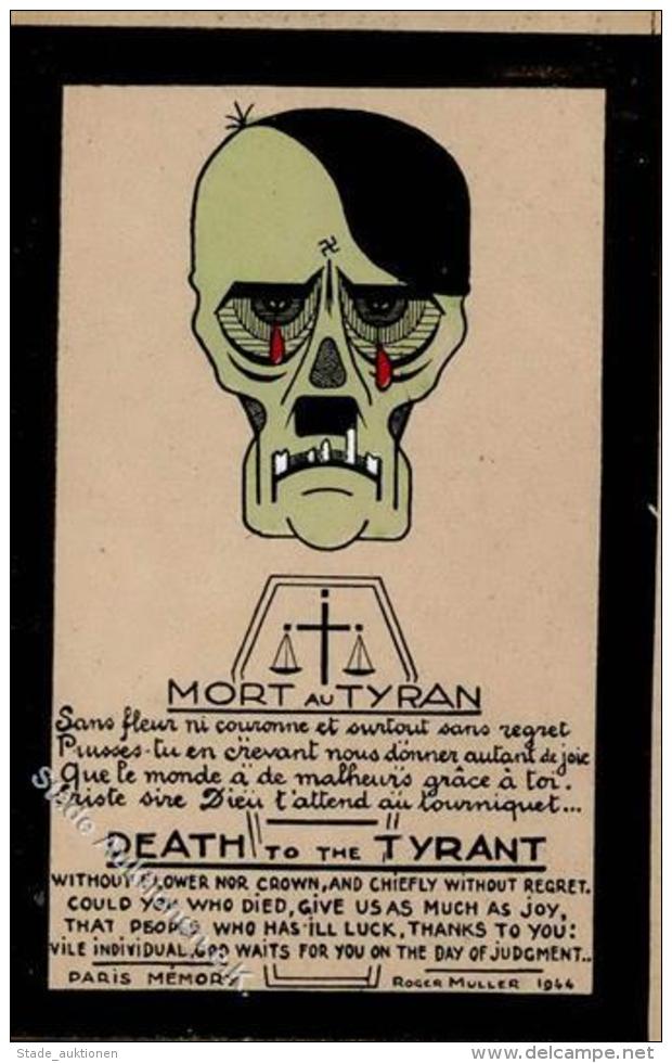 Antipropaganda WK II Hitler Mort Au Tyran WK II Sign. M&uuml;ller, Roger K&uuml;nstlerkarte I-II - Weltkrieg 1939-45