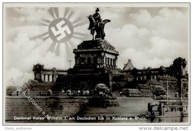 Aufgehende Sonne WK II Koblenz (5400) WK II Deutsches Eck Denkmal Kaiser Wilhlem I  Foto AK I- - Weltkrieg 1939-45