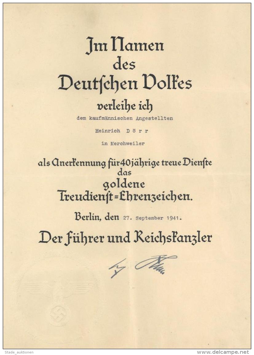 Verleihungsurkunde Goldenes Treudienst Ehrenzeichen II - Weltkrieg 1939-45