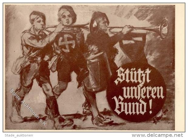 HITLERJUGEND WK II - GERA - St&uuml;tzt Unseren Bund! - Sign. K&uuml;nstlerkarte I - Weltkrieg 1939-45