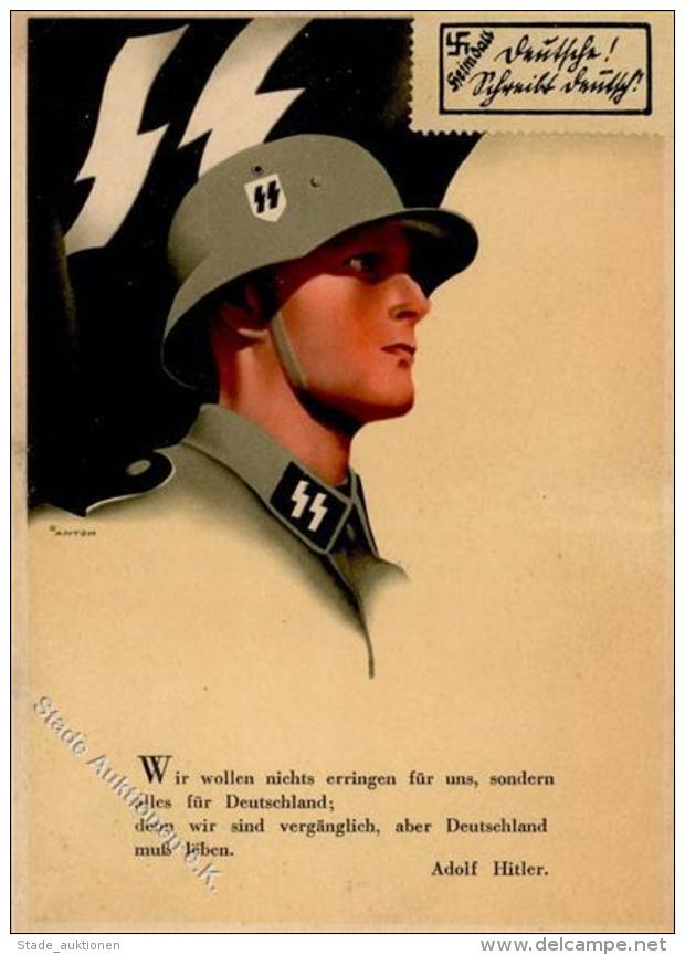 WAFFEN-SS-Prop.Ak WK II - Mit Adolf Hitler-Zudruck Und Seltener Vignette - Als SS-Feldpostkarte 1941, 2 Verklebte Einri& - Weltkrieg 1939-45