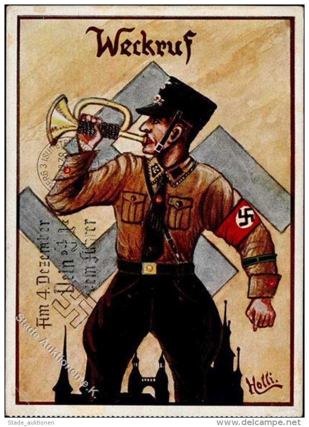 SA.-Prop-Ak WK II - WECKRUF! Sign. Holli - Als Zeppelinkarte Sudetenlandfahrt 1938 O, I-II - Guerra 1939-45