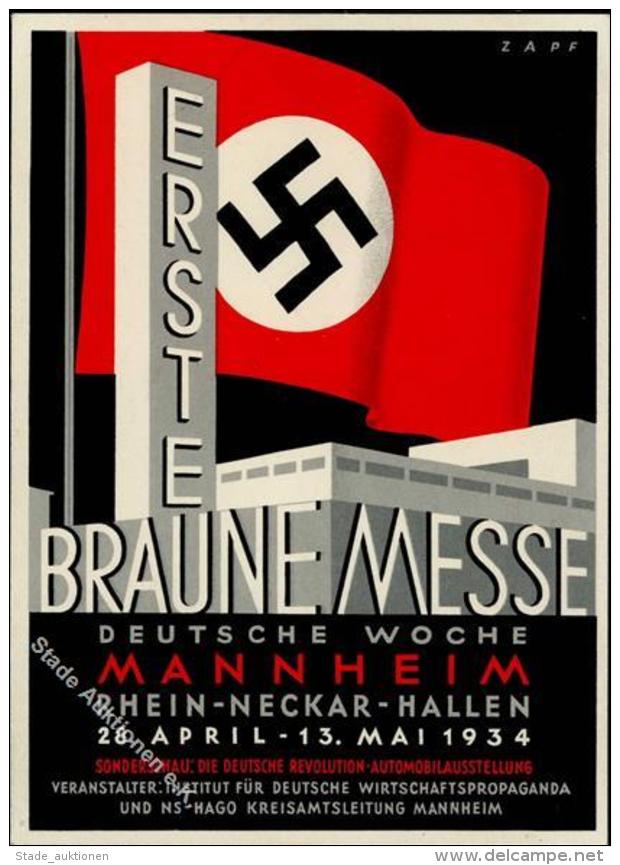 MANNHEIM WK II - ERSTE BRAUNE MESSE 1934, K&uuml;nstlerkarte Im Bauhausstil Sign. Zapf I - Weltkrieg 1939-45