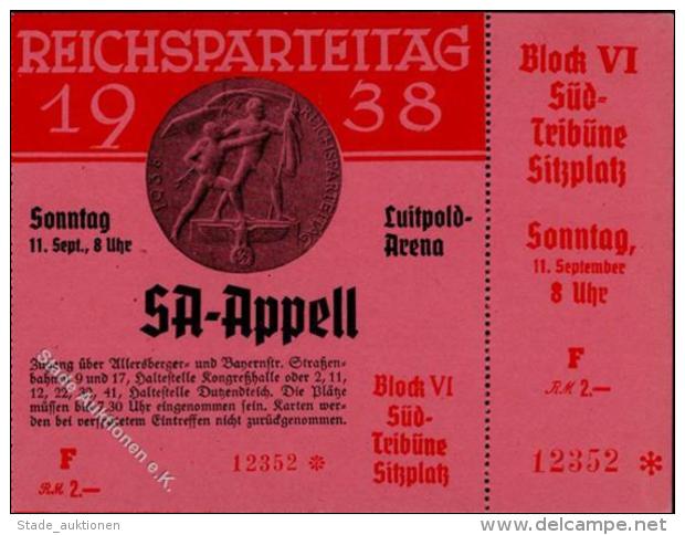 RP N&Uuml;RNBERG 1938 - Komplette Eintrittskarte SA-APPELL  I - Weltkrieg 1939-45