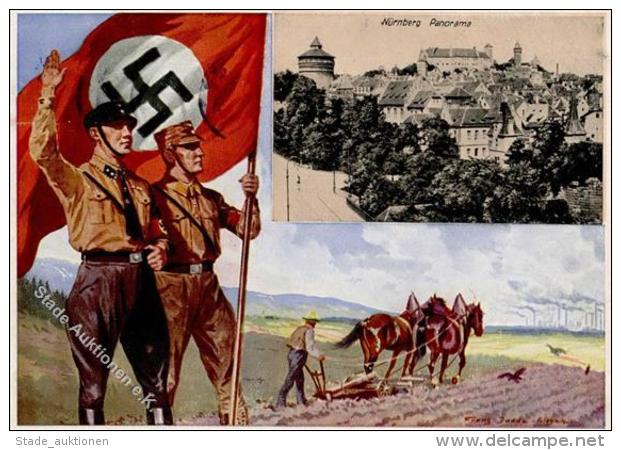 REICHSPARTEITAG N&Uuml;RNBERG WK II - Deutsches Land-SA-Ak Mit S-o 1933 Und Hitler-Vignette, R&uuml;cks. Fleckig!! - Weltkrieg 1939-45